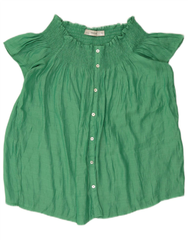 Zara Mujer Blusa Con Hombros Descubiertos UK 44 Verde Medio