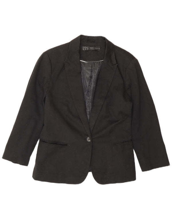 Zara Chaqueta Blazer con 1 Botón y Manga 3/4 para Mujer UK 20 2XL Algodón Negro