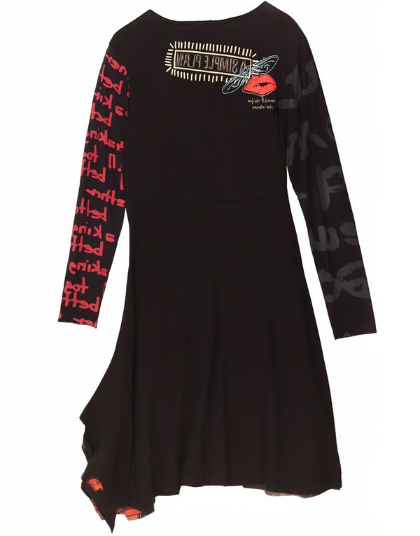 Desigual Vestido Asimétrico Gráfico Mujer UK 40 XL Negro Patchwork