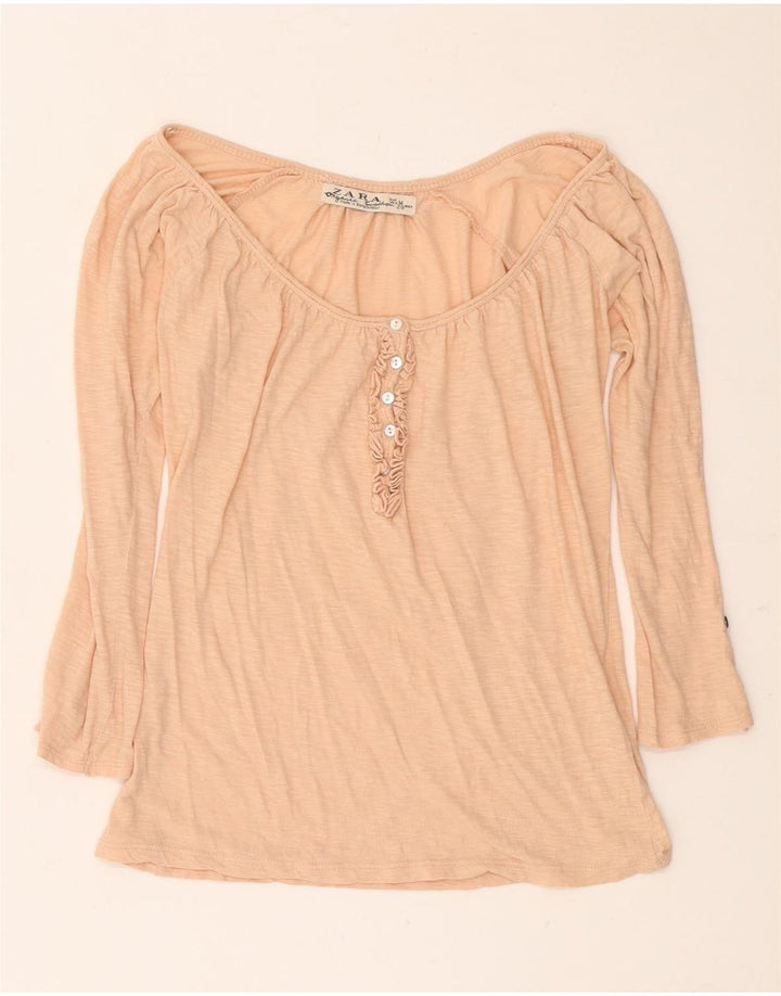 Zara Mujer Top Manga Larga UK 42 Medio Rosa Moteado