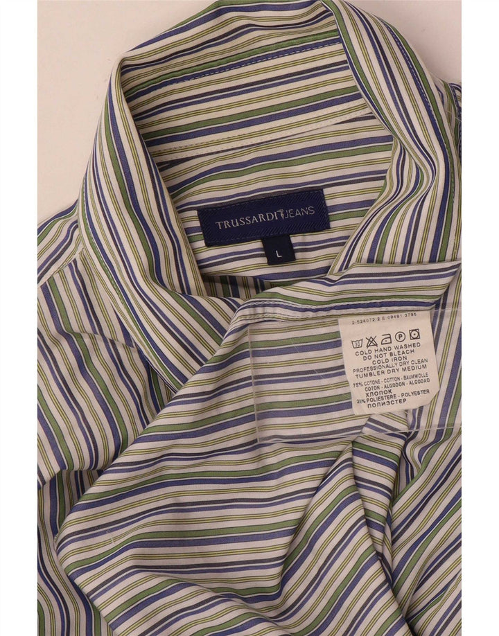 Camisa Hombre Trussardi Jeans Algodón Rayas Multicolor Grande