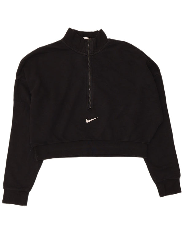 Nike - Sudadera corta con cuello y cremallera para mujer, talla grande, color negro