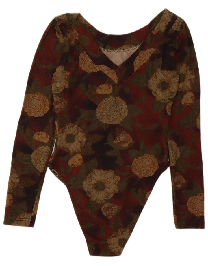 VINTAGE Womens Long Sleeve Bodysuit UK 10 Small Multicoloured Floral
