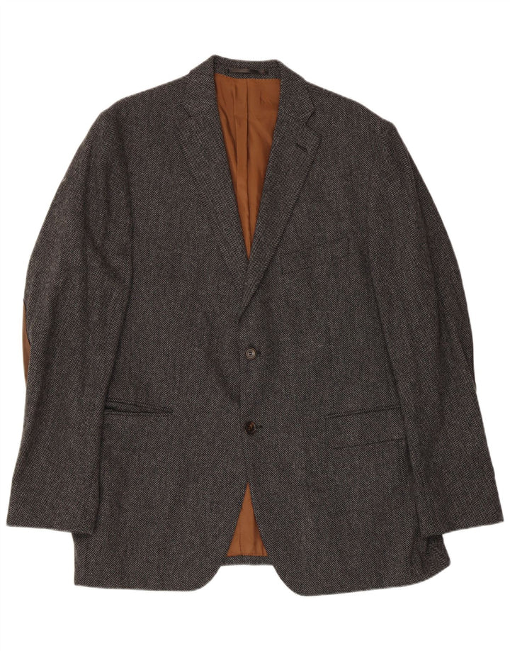 Vintage hombres 2 botones Blazer chaqueta IT 56 3XL lana de espiga gris