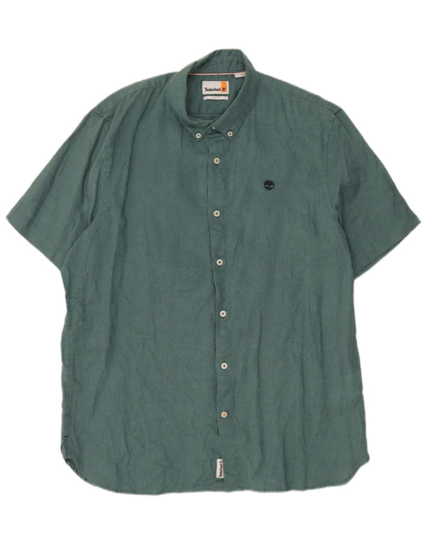 Timberland Camisa Slim Fit De Manga Corta Para Hombre Lino Verde Grande
