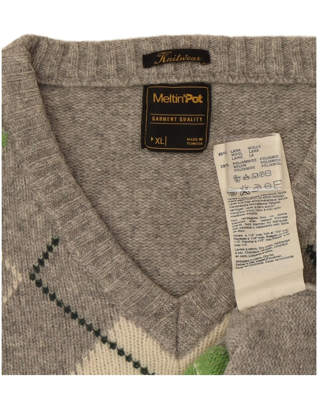 Meltin' Pot Jersey con cuello en V para hombre XL Gris Argyle/Lana de diamante