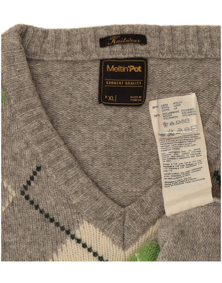 Meltin' Pot Jersey con cuello en V para hombre XL Gris Argyle/Lana de diamante