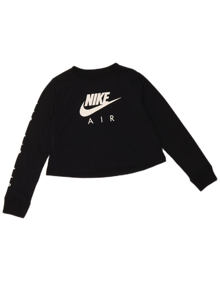 NIKE Top corto con gráfico para niña, manga larga, 10-11 años, algodón negro mediano