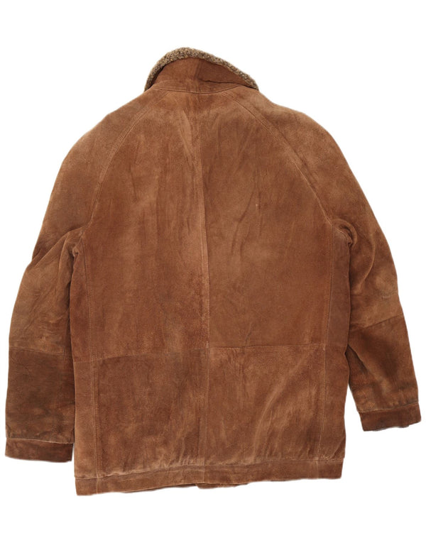 Vintage Mens Suede Shearling Jacket UK 38 Medium Brown Leather