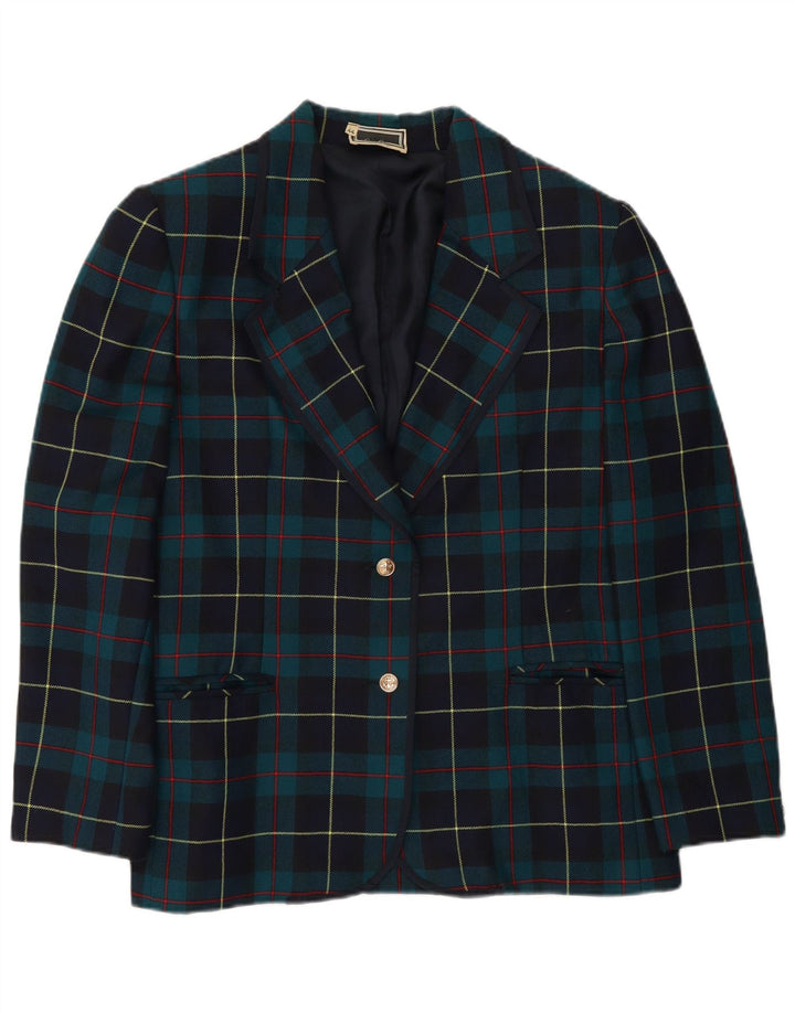 Luisa Spagnoli Chaqueta tipo blazer de 2 botones para mujer IT 44 Lana a cuadros azul medio
