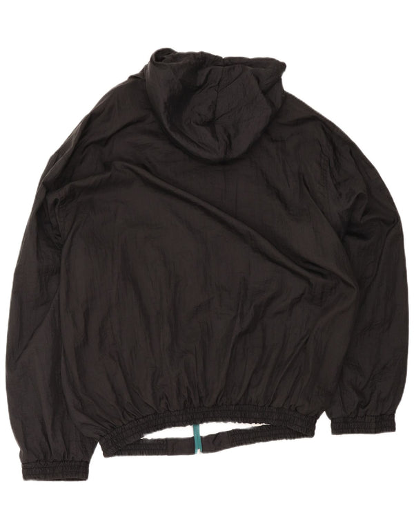 Vintage hombre con capucha chándal chaqueta superior XL negro colorblock poliamida