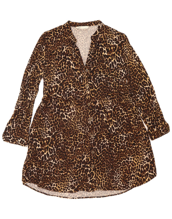 Zara Mujer Z1975 Vestido Camisero UK 40 Small Marrón Animal Print Viscosa