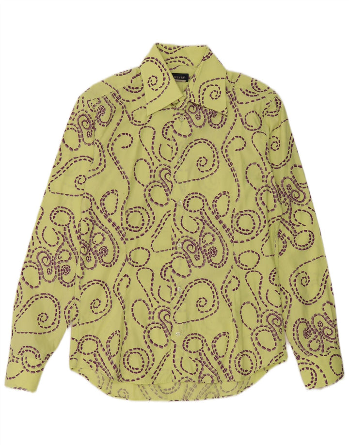 Vintage hombres patrón abstracto Slim Fit camisa tamaño 39 15 1/2 amarillo medio
