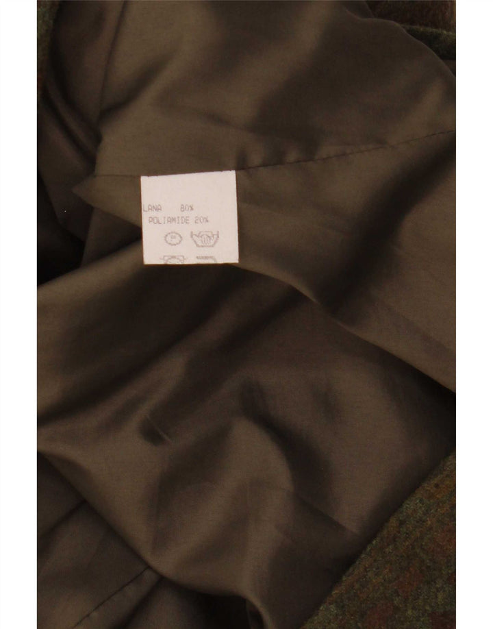 Vintage mujer doble pecho Blazer chaqueta Reino Unido 14 medio caqui geométrico