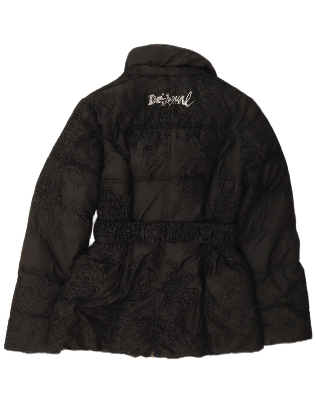 Desigual Mujer Chaqueta Acolchada Gráfica EU 40 Mediana Negro Paisley Poliéster