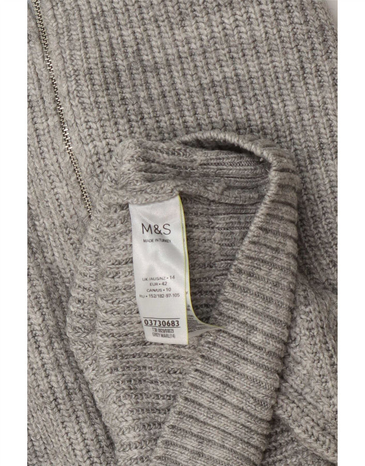 Marks & Spencer Jersey con cuello y cremallera para mujer, talla 44, talla grande, color gris moteado