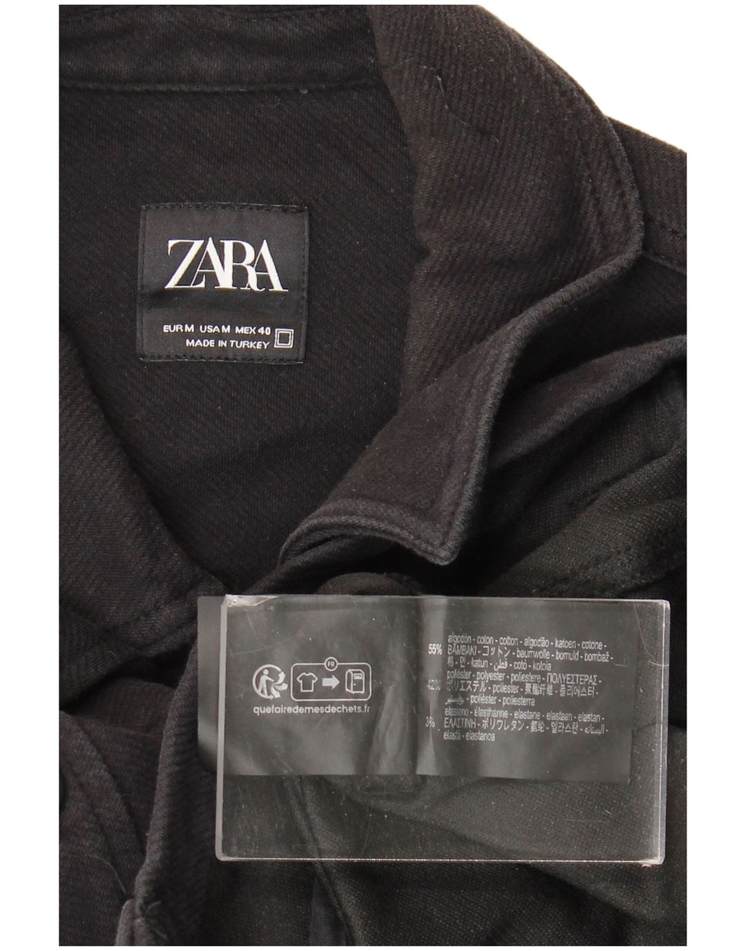 Zara Mens Utility Jacket UK 38 Mediano Negro Algodón