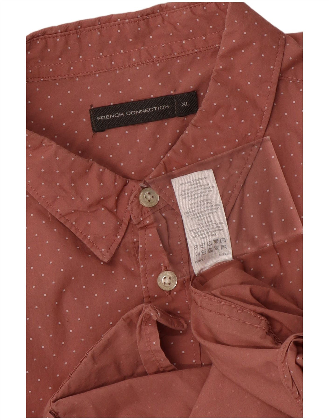 FRENCH CONNECTION Camisa Hombre XL Algodón Manchado Burdeos