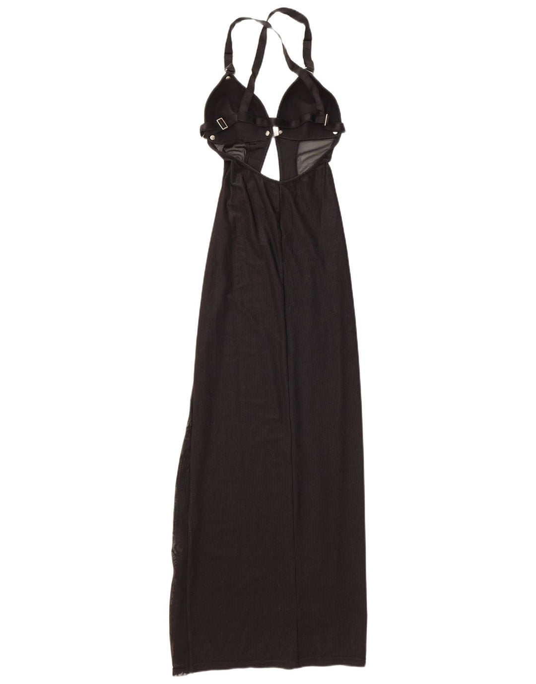 Vintage mujer Halter Maxi vestido Reino Unido 12 medio negro poliamida