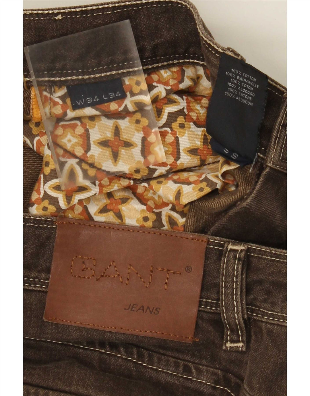 Vaqueros rectos Gant para hombre W34 L34 Algodón marrón