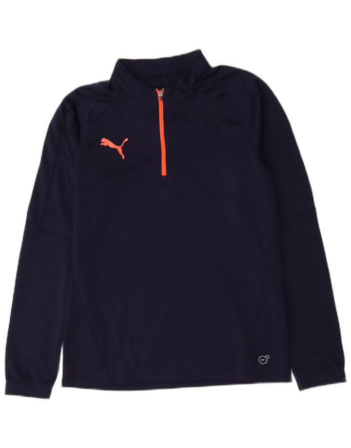 Puma Mens Zip Neck Jersey Chándal Top Pequeño Poliéster Azul Marino