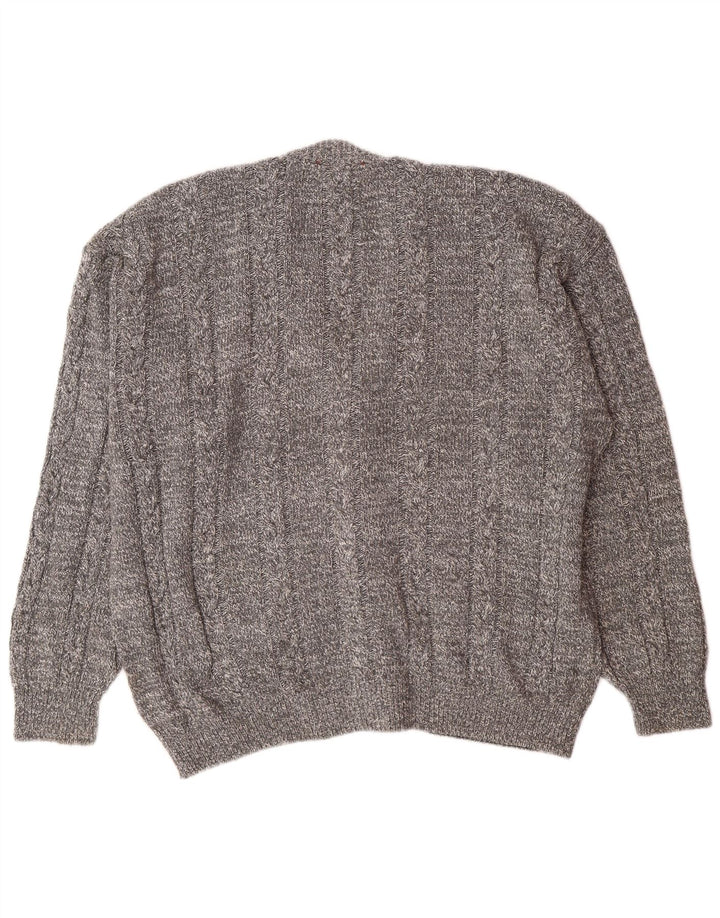 Vintage hombres Cardigan suéter IT 52 grande gris moteado algodón clásico