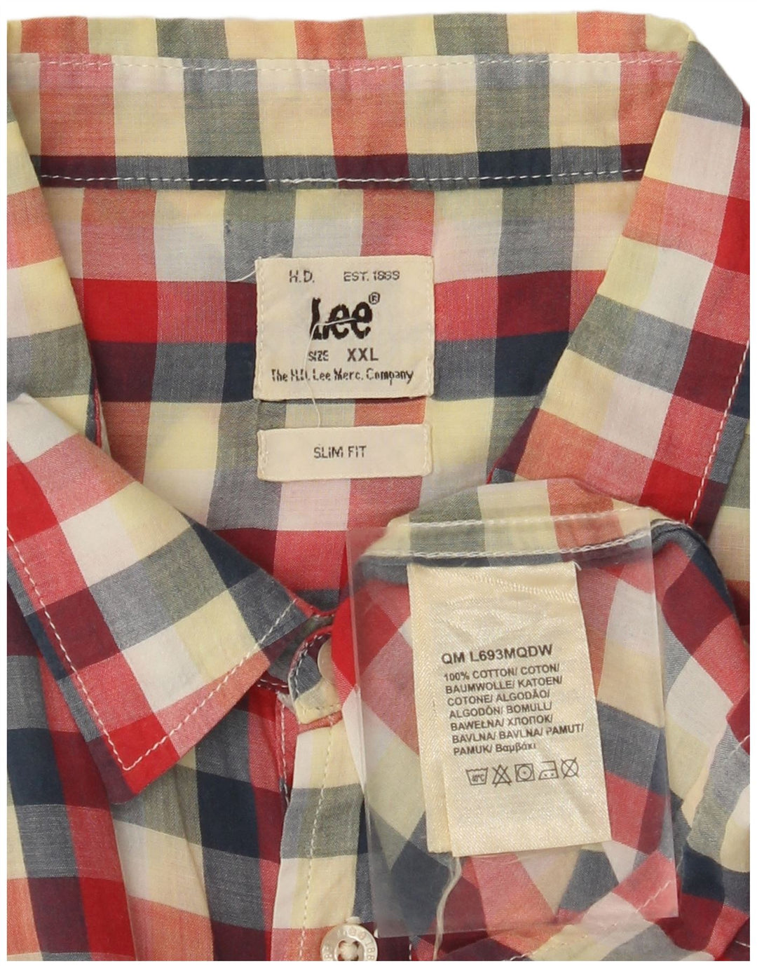 LEE Camisa de Manga Corta Slim Fit para Hombre 2XL Algodón a Cuadros Rojos