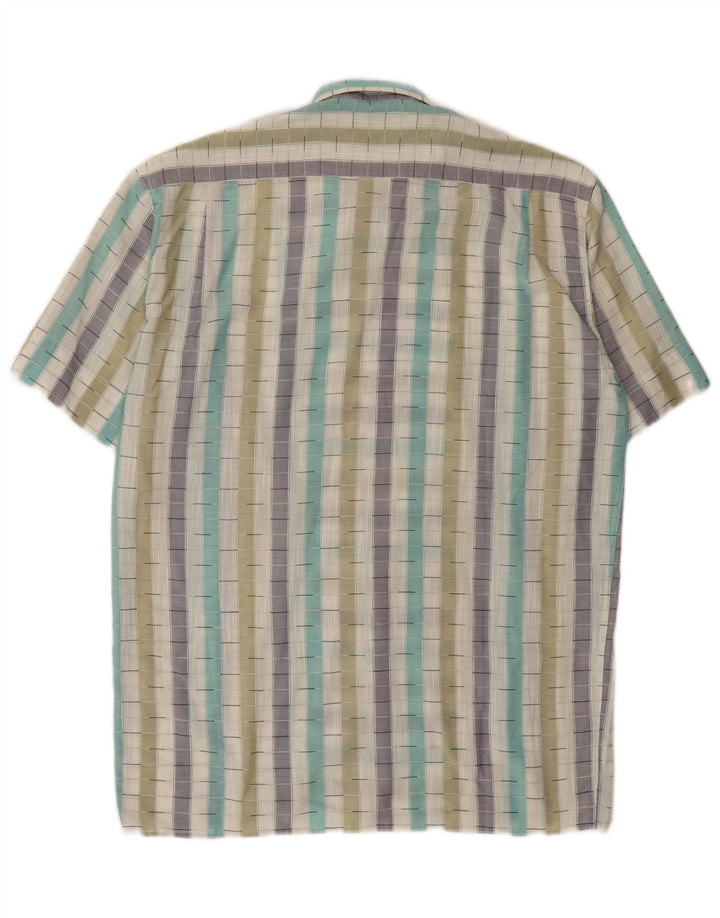 Camisa vintage de manga corta para hombre de algodón a rayas multicolor medio