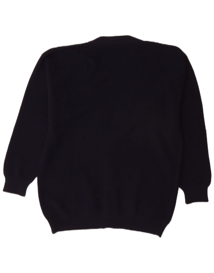 Vintage hombres Cardigan suéter grande azul marino nueva lana