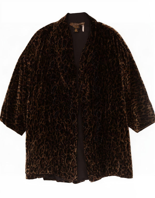 Vintage mujer Velour overcoat abrigo Reino Unido 16 gran marrón animal impresión