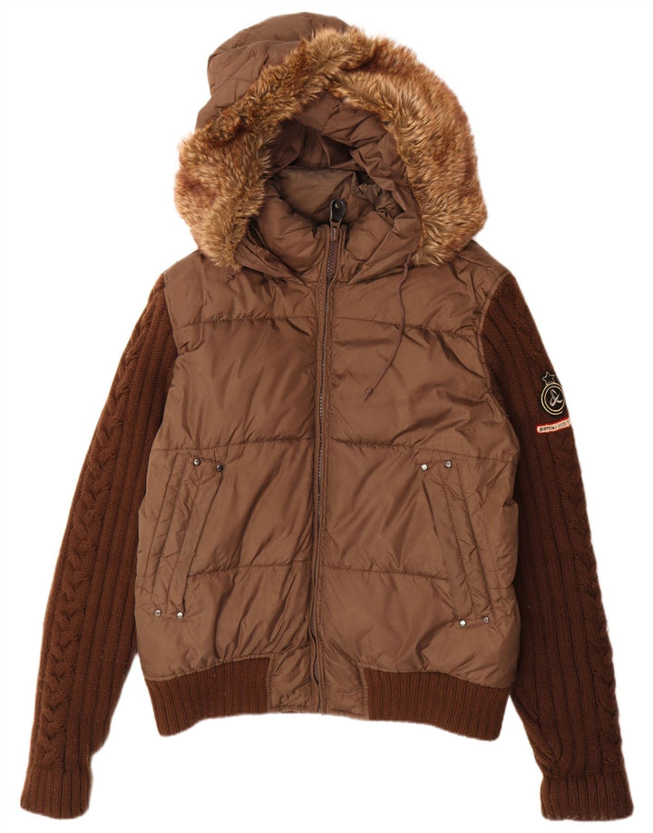 Scotch & Soda Chaqueta acolchada con capucha para hombre, talla 40, talla grande, poliamida marrón