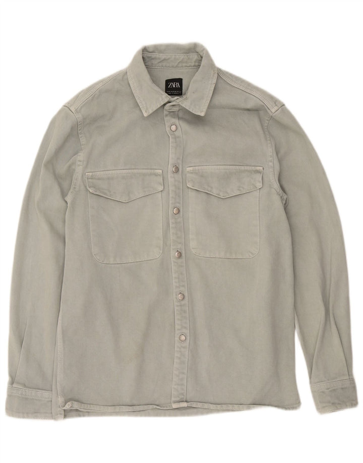 Zara Hombre Camisa Vaquera Relaxed Fit Algodón Gris Medio