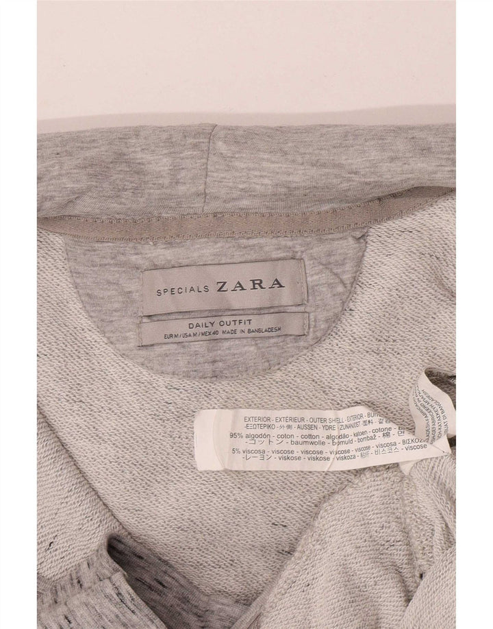 Zara Hombre Sudadera Con Capucha Y Cremallera De Algodón Moteado Gris Medio
