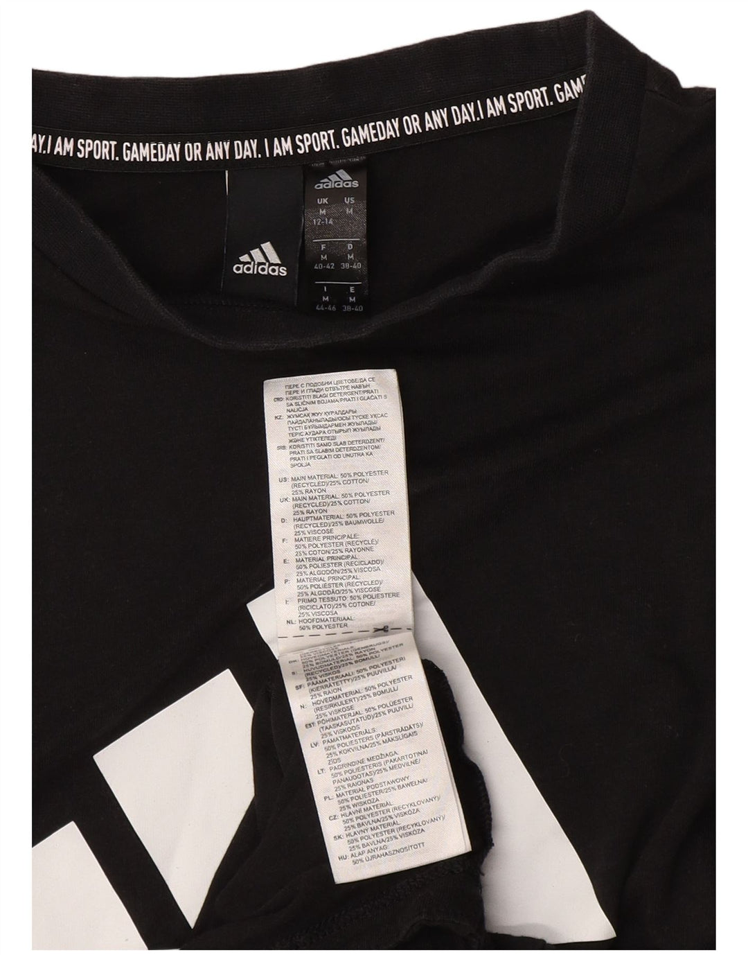 ADIDAS Camiseta gráfica para mujer Reino Unido 12/14 Mediano Negro Poliéster