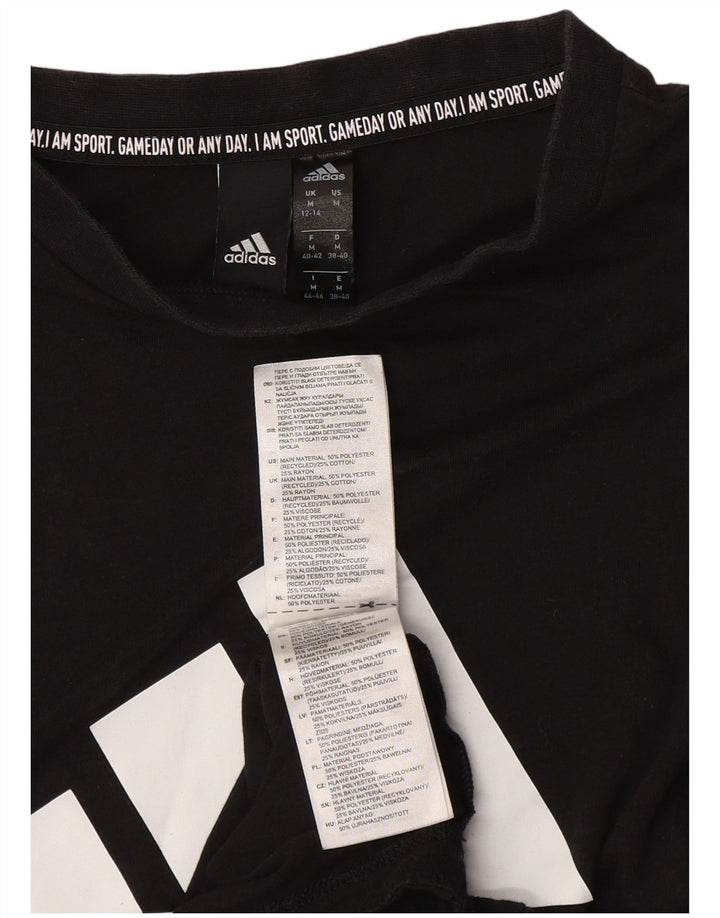 ADIDAS Camiseta gráfica para mujer Reino Unido 12/14 Mediano Negro Poliéster