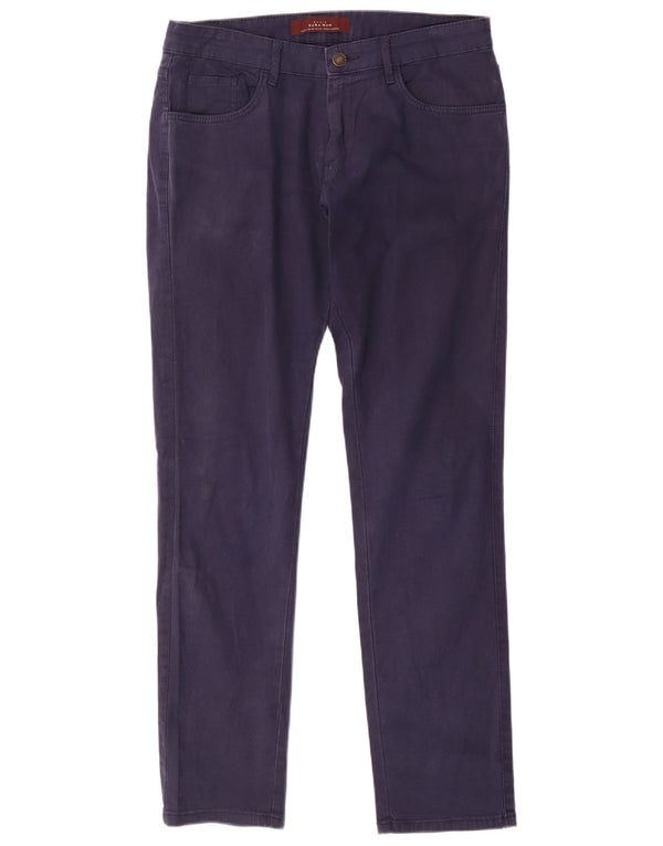 Zara Mens Slim Casual Pantalones EU 42 Large W32 L31 Azul Marino Algodón