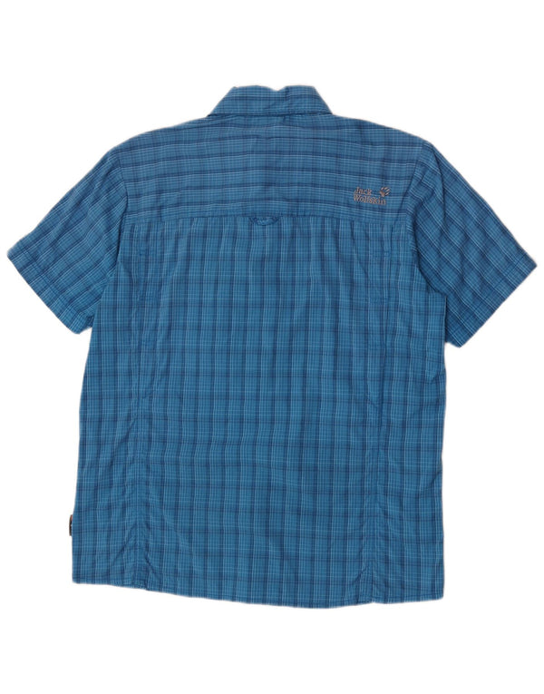 Jack Wolfskin Camisa de manga corta para hombre UK 40/42 Large Blue Check Poliamida