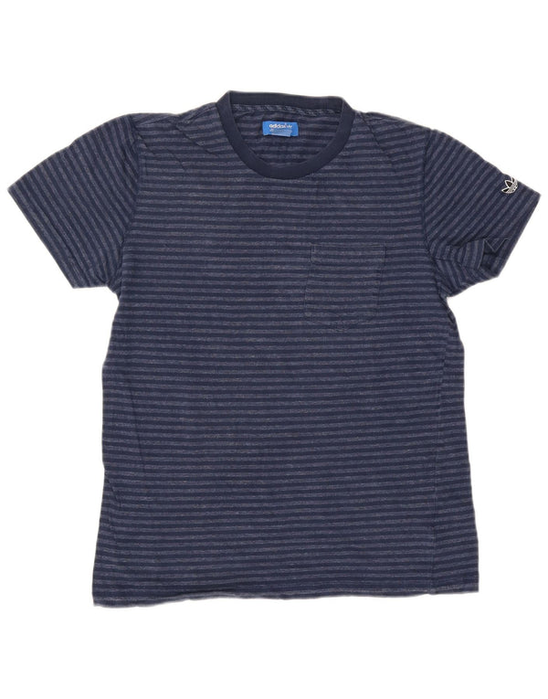Adidas Mens T-Shirt Top Large Navy Blue Striped Cotton