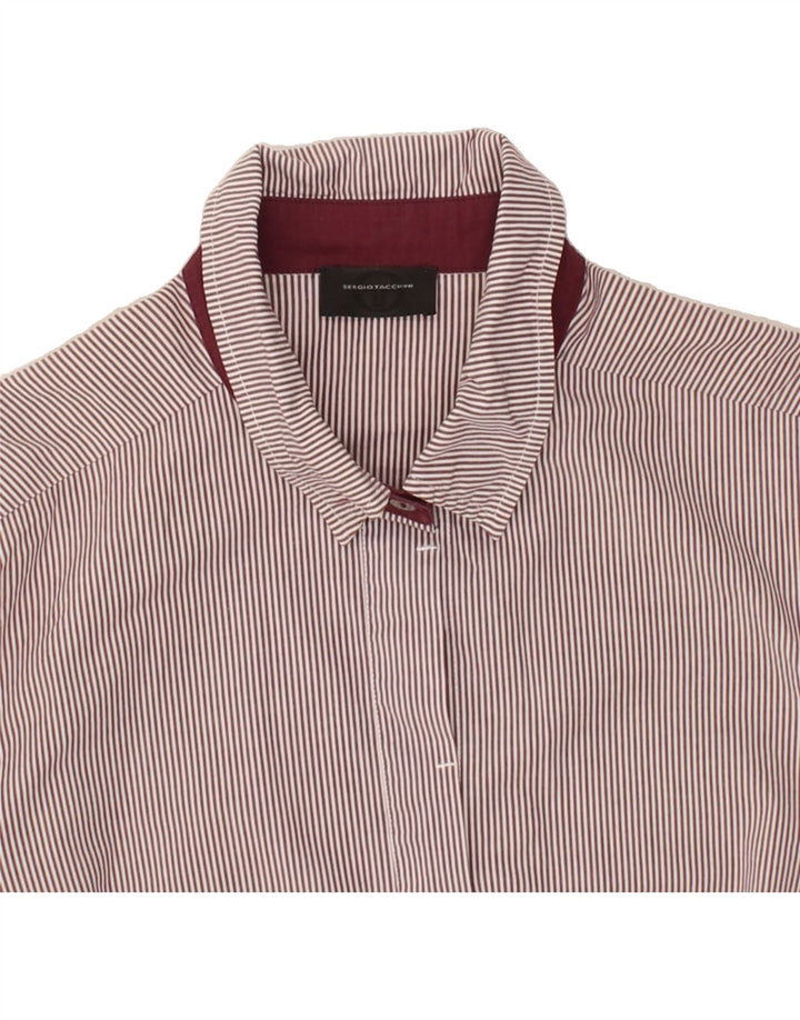 SERGIO TACCHINI Womens Shirt IT 44 Medium Maroon Pinstripe Cotton Vintage Sergio Tacchini and Second-Hand Sergio Tacchini from Messina Hembry 