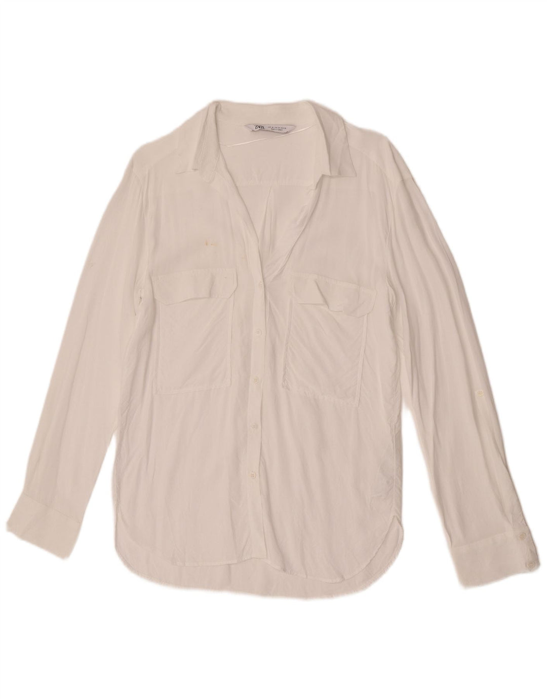 Zara Mujer Blusa Camisa UK 42 Medium Viscosa Blanca