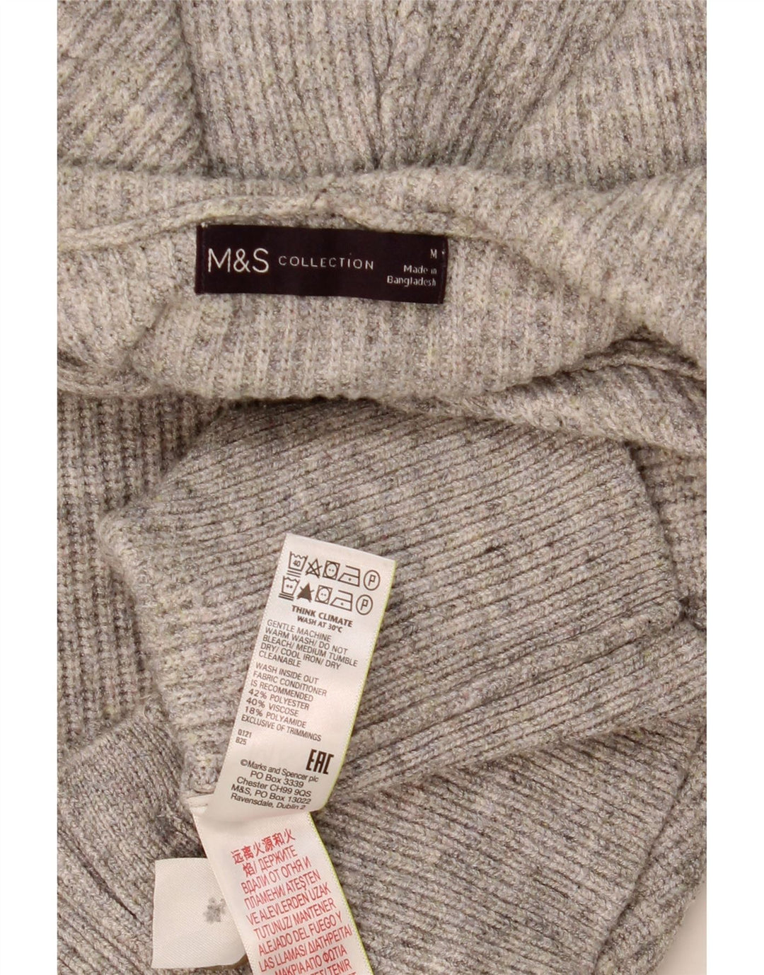 MARKS & SPENCER Suéter tipo cárdigan con capucha para mujer UK 14 Poliéster gris medio