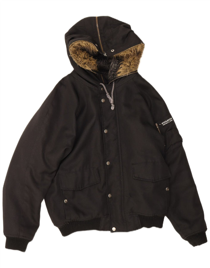 Woolrich Chaqueta bomber con capucha para hombre IT 46 Small Black Nylon