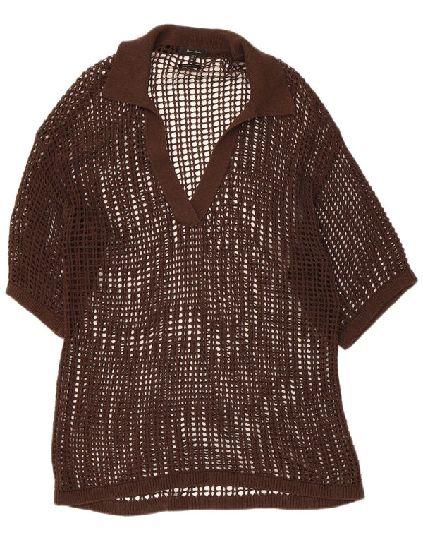 Massimo Dutti Blusa De Ganchillo Transparente para Mujer UK 44 Marrón Medio