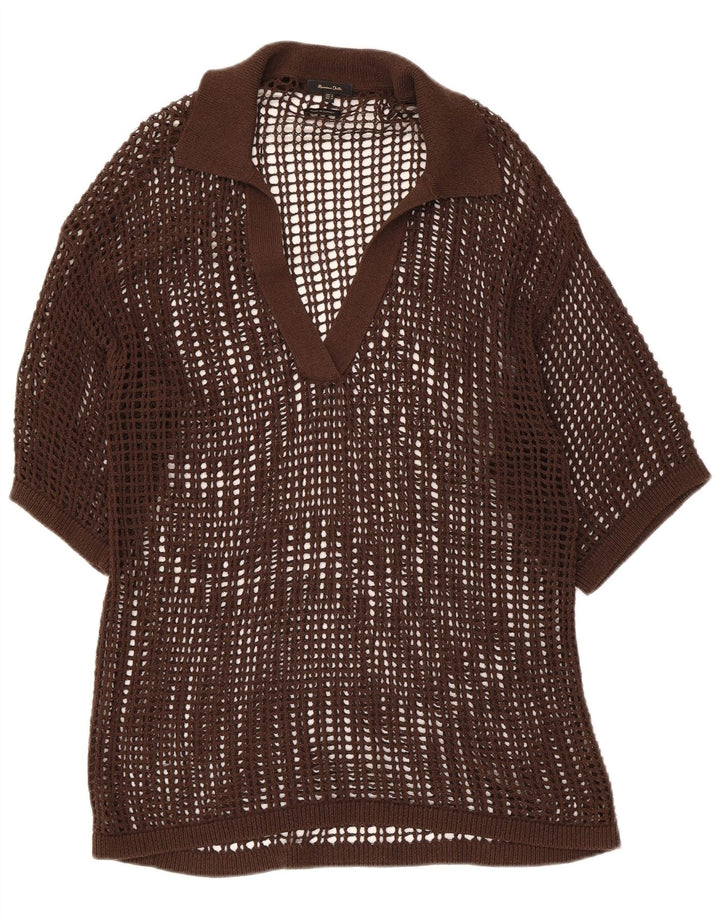 Massimo Dutti Blusa De Ganchillo Transparente para Mujer UK 44 Marrón Medio
