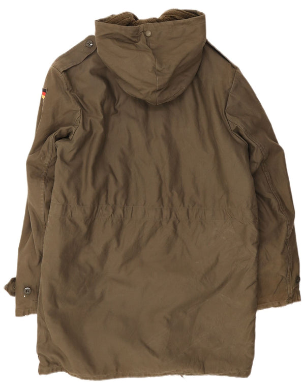 Vintage hombres militar con capucha Sherpa Parka chaqueta Reino Unido 36 pequeño algodón caqui