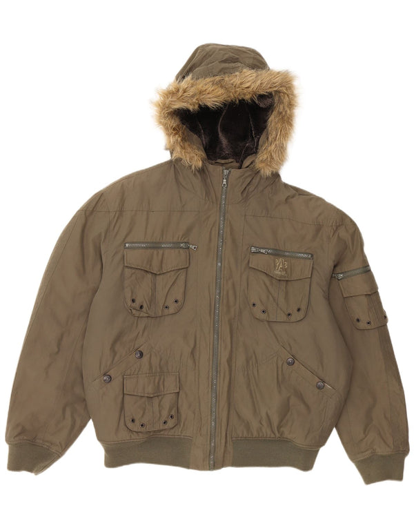 Wampum Chaqueta acolchada con capucha para hombre UK 42 XL Algodón caqui