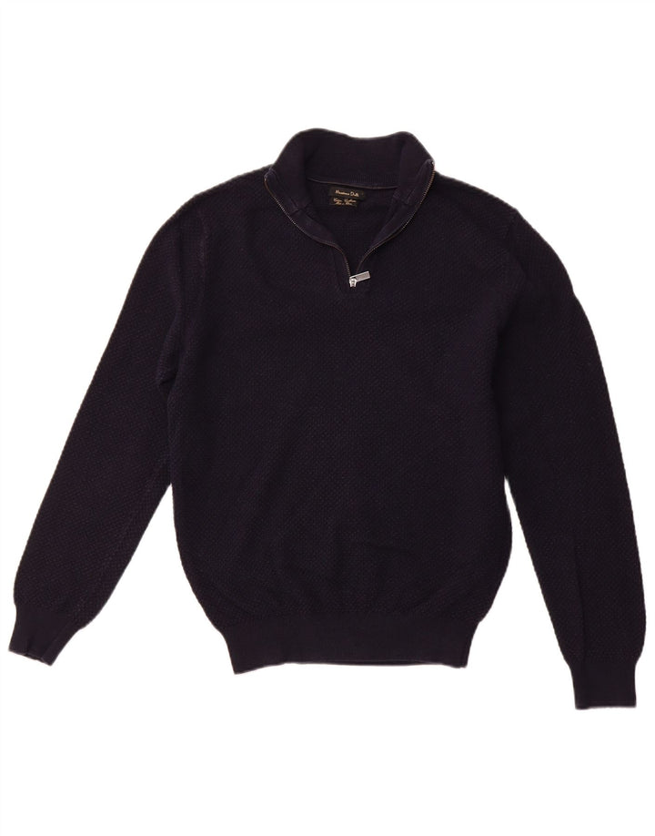 MASSIMO DUTTI Suéter tipo jersey con cuello y cremallera para mujer UK 40 Algodón azul marino mediano
