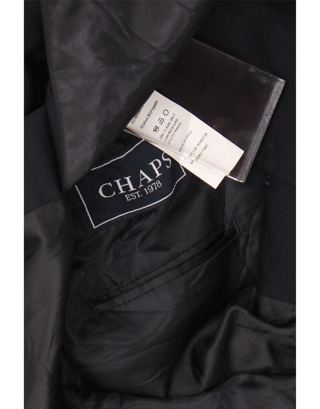 Chaps Chaqueta tipo blazer larga con 2 botones para hombre, talla 38, lana azul marino mediana