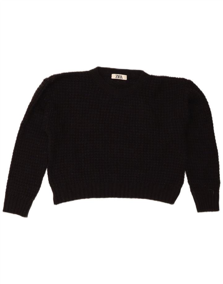 Zara Suéter Corto con Cuello Redondo para Mujer UK 40 Mediano Negro