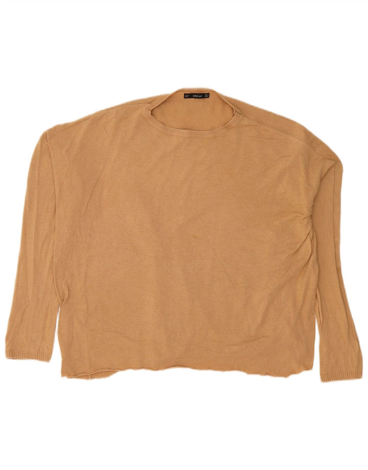 Zara Mujer Suéter De Cuello Redondo De Gran Tamaño UK 44 Medio Beige